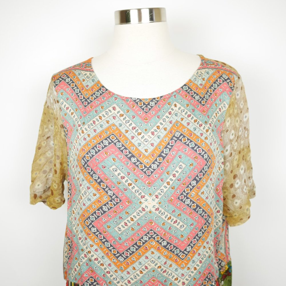 TINY by Anthropologie Women's S Green & pink floral short sleeve chiffon dress - Picture 2 of 10